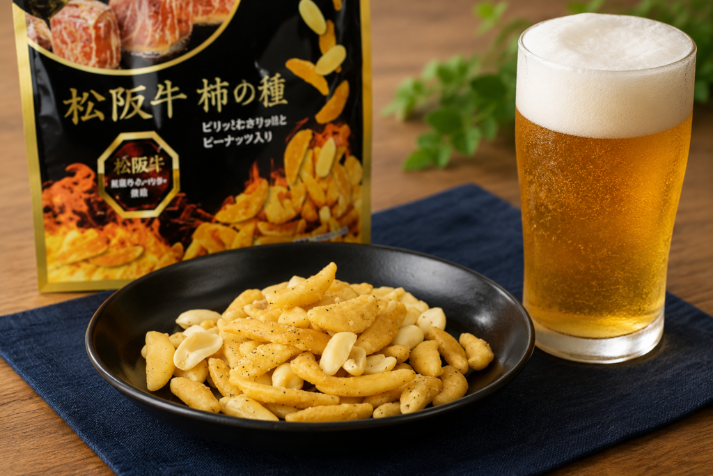 松阪牛柿の種とビール